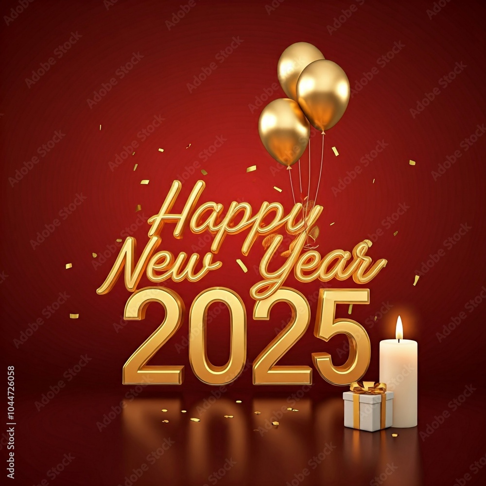 Fototapete happy new year 2025 3d render typography calligraphy typescript background banner illustrations
