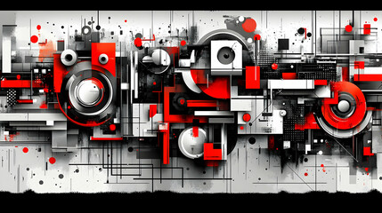 Obraz premium Abstract geometric design with red, black and white.