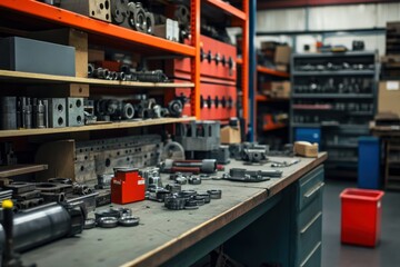 Naklejka premium Industrial Workshop with Tools and Equipment