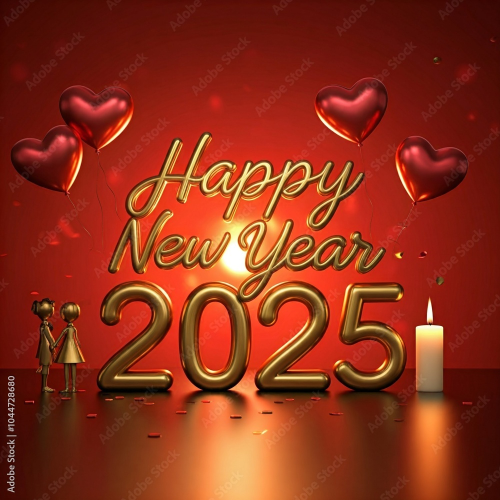 Fototapete happy new year 2025 3d render typography calligraphy typescript background banner illustrations