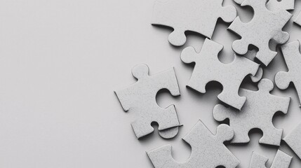 Obraz premium Minimalist Composition of Puzzle Pieces Being Assembled by Invisible Hands Symbolizing Teamwork and Strategy