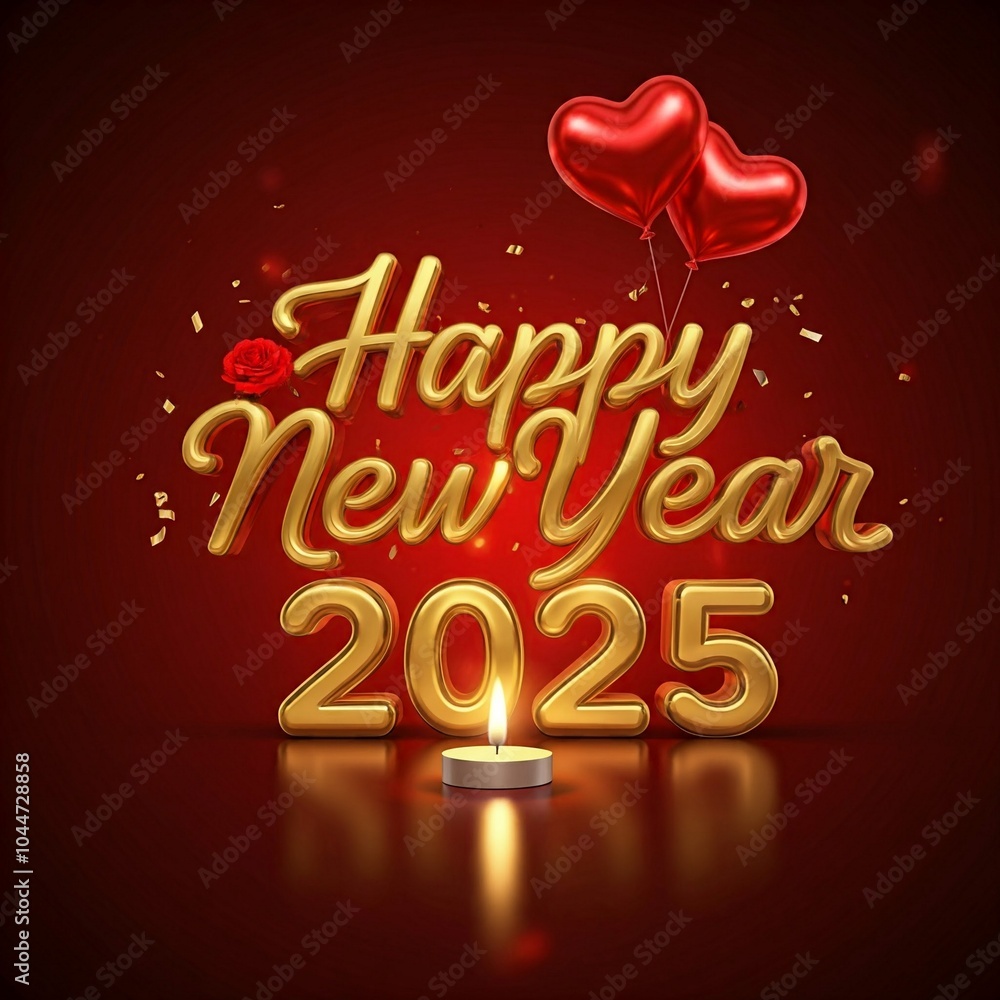 Fototapete happy new year 2025 3d render typography calligraphy typescript background banner illustrations