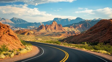 Scenic road winding through majestic mountains in a stunning natural park highlighting impressive peaks and breathtaking landscapes