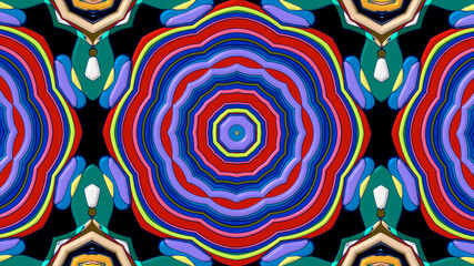 Abstract colorful psychedelic mandala kaleidoscope background pattern for a summer music festival  © yahya