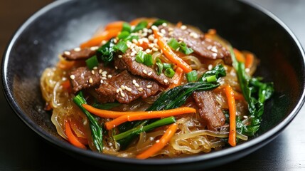 Delectable Dish Japchae Stir Fried Sweet Potato Noodles with Beef