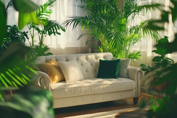Cozy Living Room with Indoor Plants and Sofa