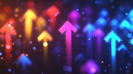 Vibrant digital arrows pointing upward, symbolizing dynamic business growth and technological advancement. Ideal for finance and progress themes