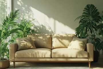 Comfortable Sofa Surrounded by Lush Greenery