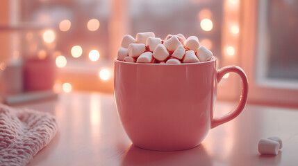 cozy cup of hot chocolate topped with fluffy marshmallows, perfect for winter