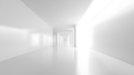 A futuristic white hallway with a glowing light at the end,white hallway with a bright light at the end,Empty white futuristic corridor with a glowing light in the distance