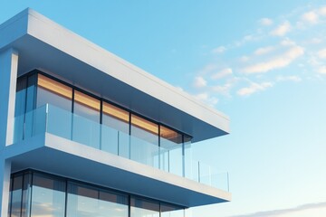 Obraz premium Modern Building with Glass Facade Against Blue Sky