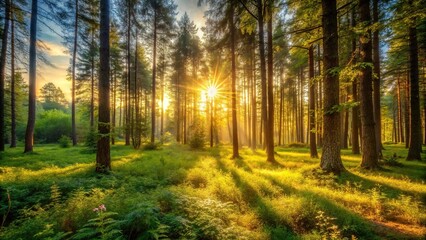 Fototapeta premium Tranquil forest scene at summer solstice