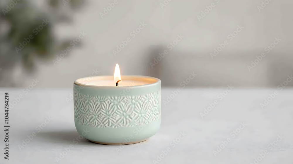 Poster elegant minimalist candle in soft green container perfect for creating a calm atmosphere and enhanci