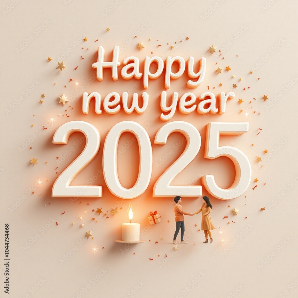 Fototapete happy new year 2025 3d render typography calligraphy typescript background banner illustrations