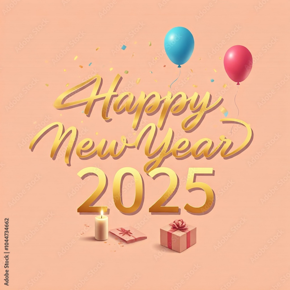 Fototapete happy new year 2025 3d render typography calligraphy typescript background banner illustrations