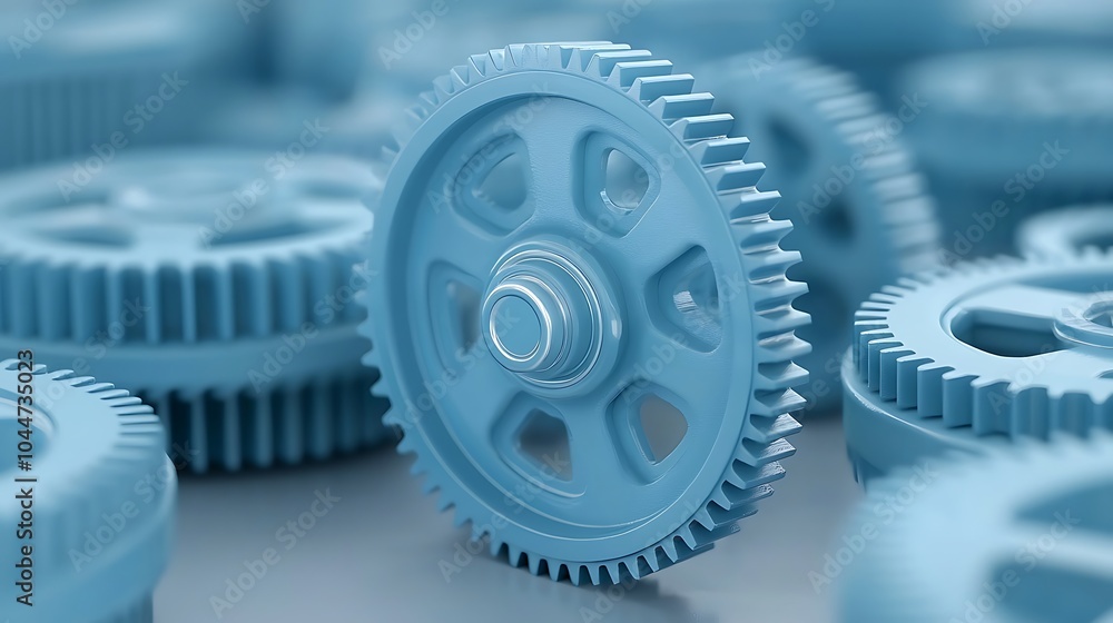 Poster exploring the intricate designs of blue gears a dive into mechanical engineering and precision manuf