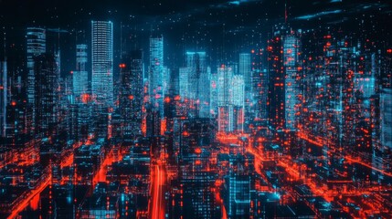 Fototapeta premium Abstract Neon Nightscape with High Contrast Lighting