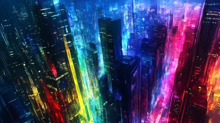 Fototapeta premium Abstract Vibrant City Skylines with Evening Light
