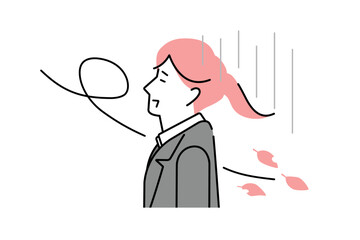 木枯らしと仕事に失敗して落ち込むビジネスウーマンのイメージイラスト