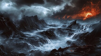 Fototapeta premium Dramatic High Contrast Landscape with Cliffs and Stormy Sky