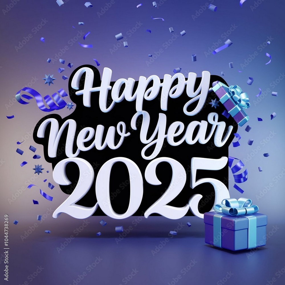 Fototapete happy new year 2025 3d render typography calligraphy typescript background banner illustrations