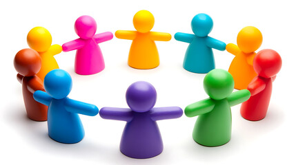 Colorful figures in circle symbolize teamwork and communication