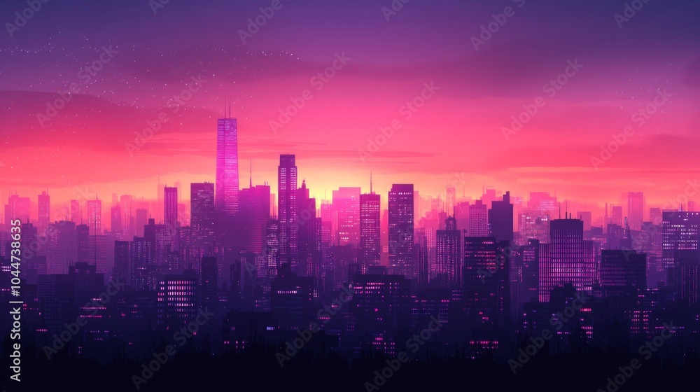 Poster evening skyline with light pattern for background use