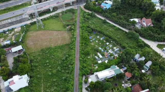 Railway in Asia. Aerial view.