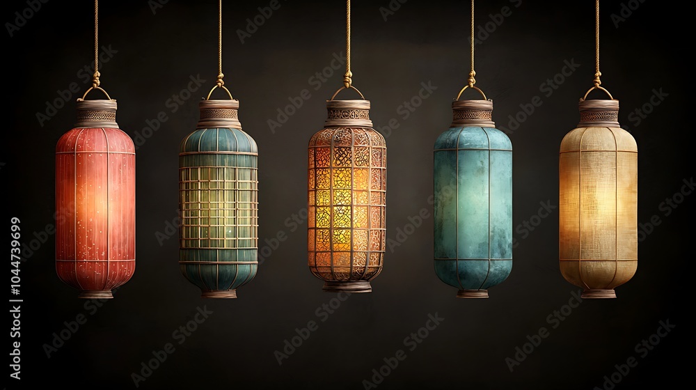 Poster a captivating display of colorful lanterns illuminating the darkness with unique designs and pattern
