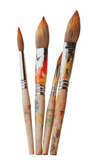 Fototapeta premium Vintage Wooden Paintbrushes Covered in Paint on Transparent Background - made with Generative AI