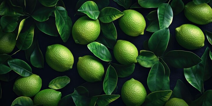 Green lemons on green leaves