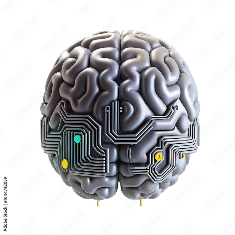 Poster a stylized brain featuring circuit patterns, symbolizing the intersection of technology and neurosci