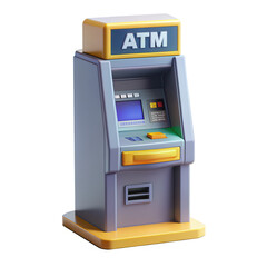 A colorful 3D render of an ATM machine featuring a bright design. This isolated icon represents modern banking technology.
