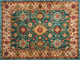 Fototapeta premium Modern Vibrant Rugs Displayed in a Colorful Room with Contemporary Decor and Stylish Accents