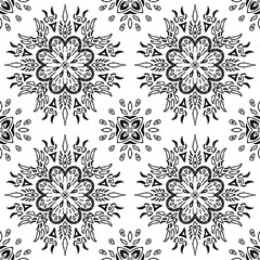 Elegant Mandala Floral Pattern in Monochrome, Black and white