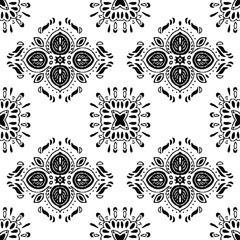 Elegant Mandala Floral Pattern in Monochrome, Black and white