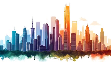 Panorama view of buildings in the city urban area