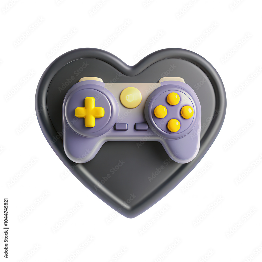Aufkleber a colorful gaming controller placed on a heart-shaped base designed with a playful look, symbolizing
