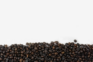 Coffee Beans Frame on White Background. Top view of coffee beans.