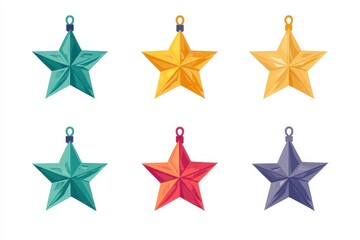 Obraz premium Colorful geometric star ornaments hanging in various shades for holiday decorations and crafts