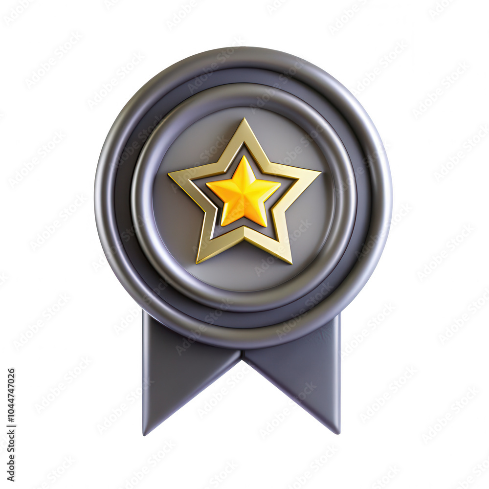Poster a 3d rendered image of a golden star badge with a circular frame. the badge symbolizes achievement a