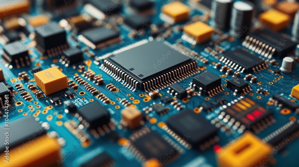 Poster close-up of a circuit board showcasing electronic components.