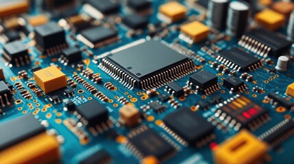 Obraz premium Close-up of a circuit board showcasing electronic components.