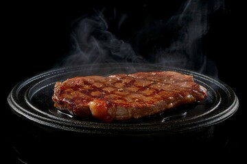 Steaming Grilled Steak on a Black Plate