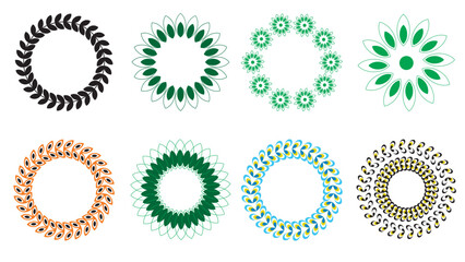 Colorful Flower Circle Set. Vector Illustrations of Blooming Flowers, Floral Patterns, Garden Plants, Botanical Elements, Nature, Spring, Decorative and Artistic Designs
