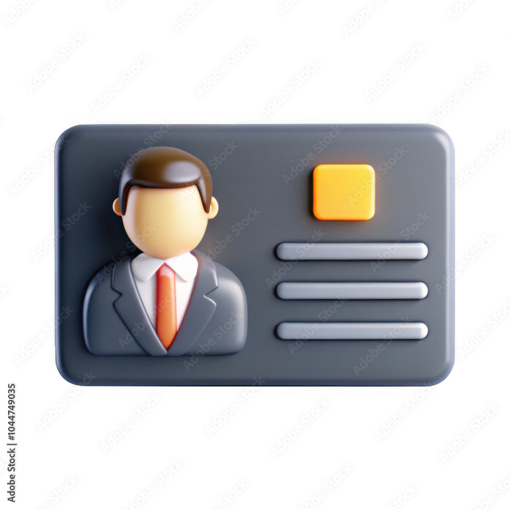 Poster a 3d icon representation of an identity card featuring a businessman character. the design highlight