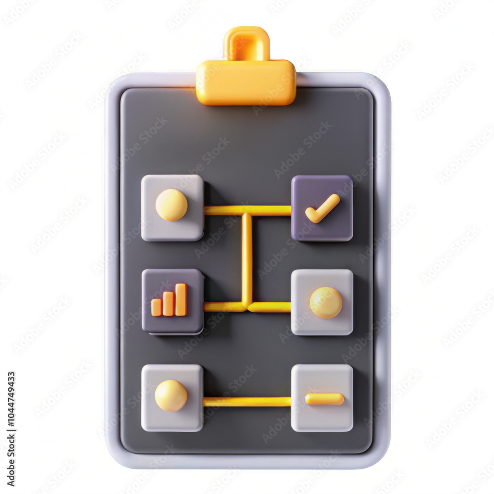 Poster a modern clipboard design featuring various icons representing workflow tasks and data visualization