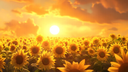 Obraz premium A breathtaking view of a field of sunflowers, standing tall and facing the sun, symbolizing positivity and joy.