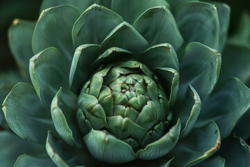 Fototapeta premium Artichoke growing in garden showing its beautiful textures and patterns in close up