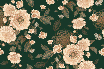 Seamless floral pattern. Flowers peonies. Vintage background. Vector illustration.